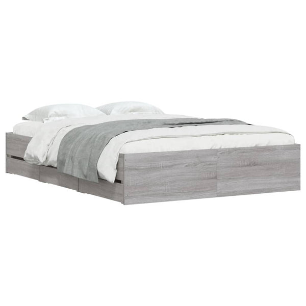 vidaXL Bed Frame with Drawers Grey Sonoma 120x190 cm Engineered Wood