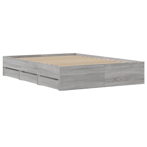 vidaXL Bed Frame with Drawers Grey Sonoma 120x190 cm Engineered Wood
