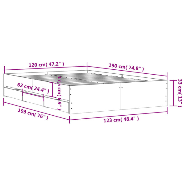 vidaXL Bed Frame with Drawers Grey Sonoma 120x190 cm Engineered Wood