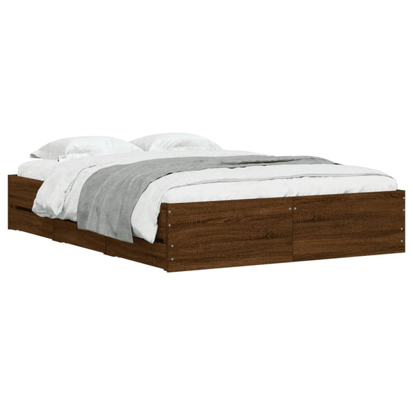 vidaXL Bed Frame with Drawers Brown Oak-Effect 120x190 cm