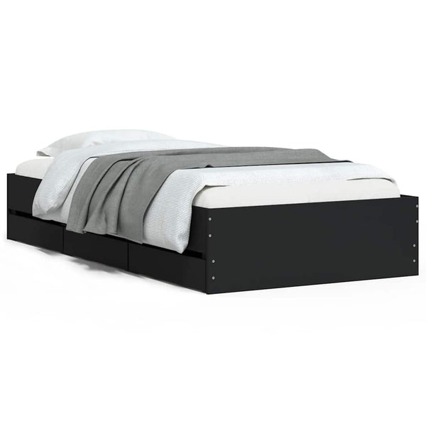 vidaXL Bed Frame with Drawers Black 90x190 cm Engineered Wood
