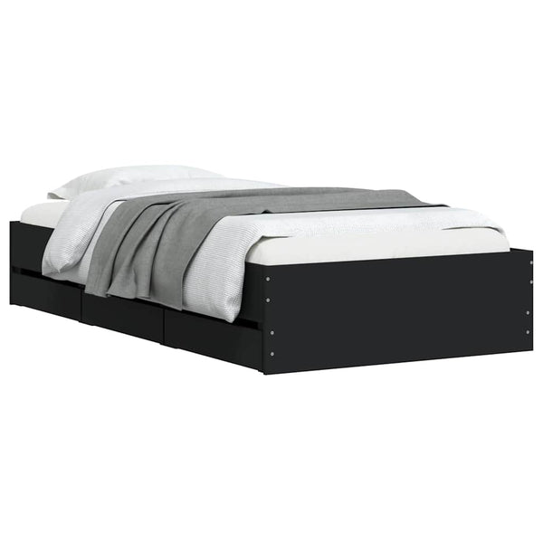 vidaXL Bed Frame with Drawers Black 90x190 cm Engineered Wood