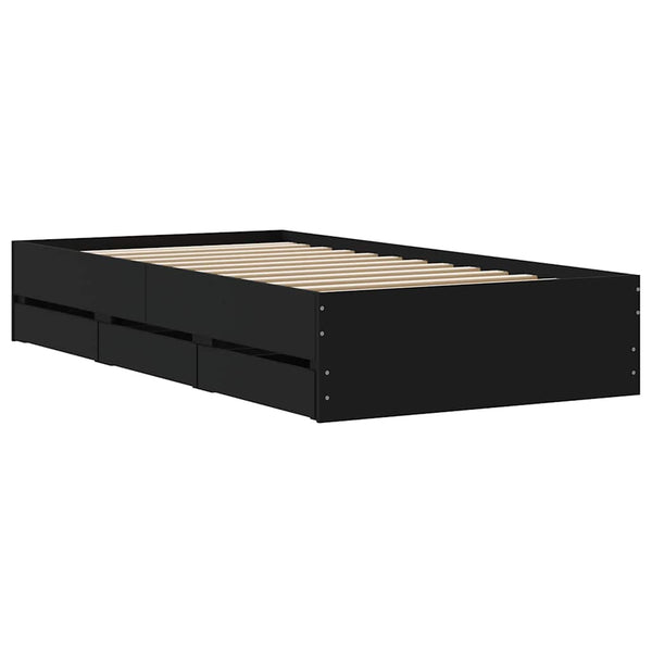 vidaXL Bed Frame with Drawers Black 90x190 cm Engineered Wood
