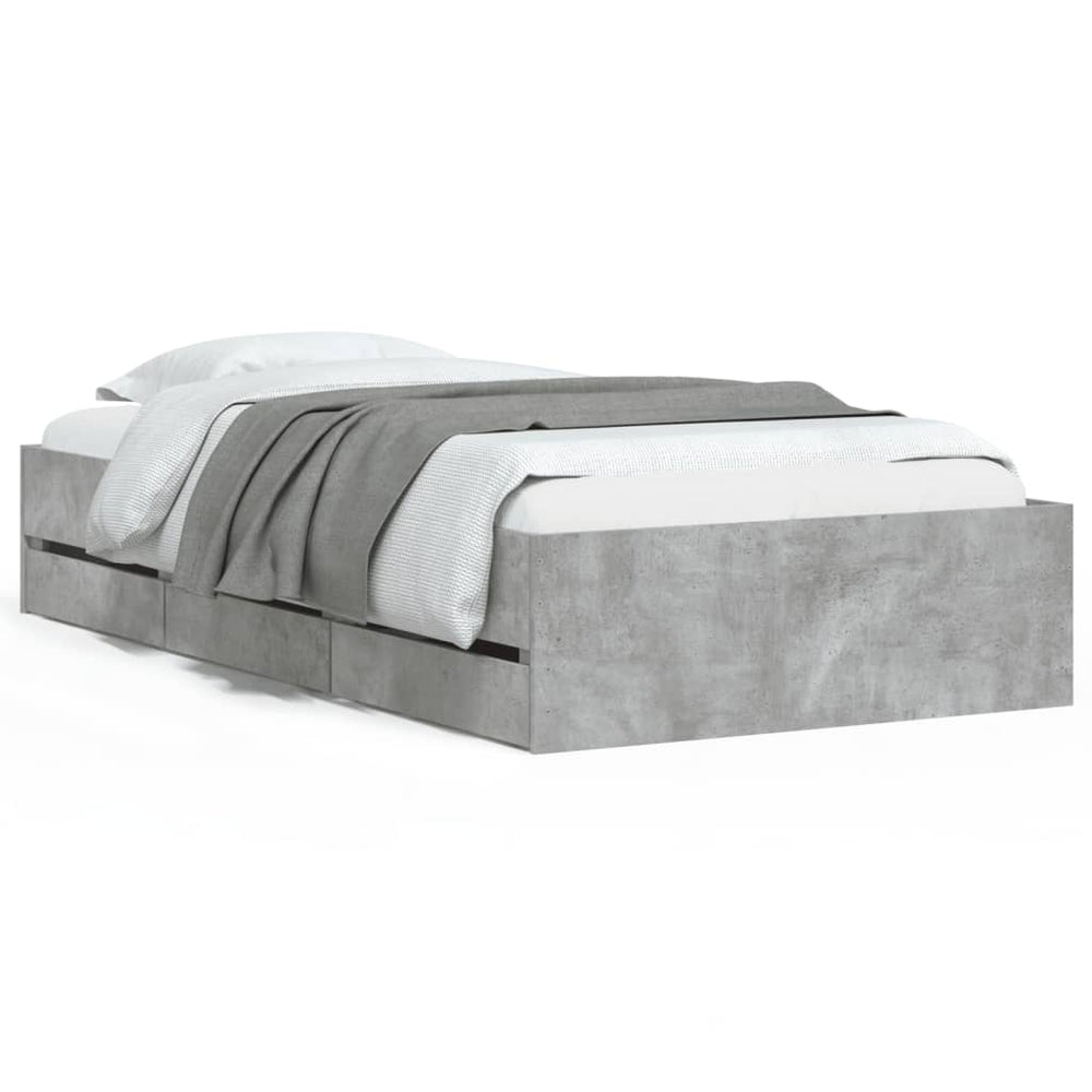 vidaXL Bed Frame with Drawers Concrete Grey 90x190 cm Engineered Wood