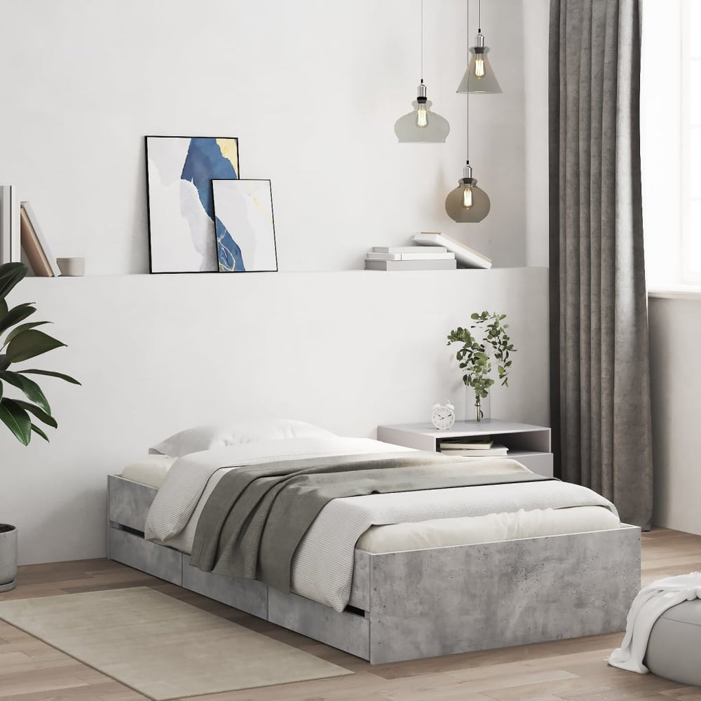 vidaXL Bed Frame with Drawers Concrete Grey 90x190 cm Engineered Wood