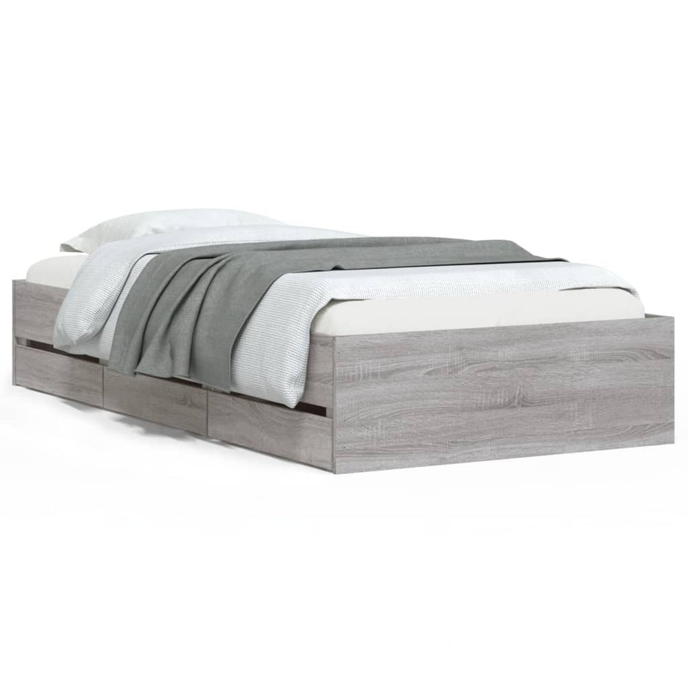 vidaXL Bed Frame with Drawers Grey Sonoma 90x190 cm Engineered Wood