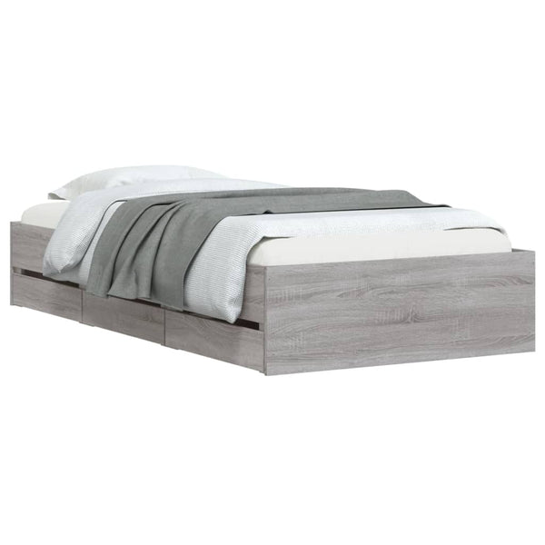 vidaXL Bed Frame with Drawers Grey Sonoma 90x190 cm Engineered Wood