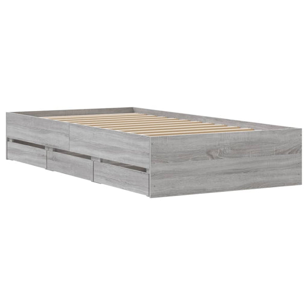 vidaXL Bed Frame with Drawers Grey Sonoma 90x190 cm Engineered Wood