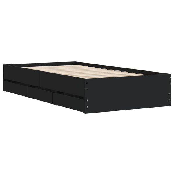 vidaXL Bed Frame with Drawers Black 75x190 cm Engineered Wood