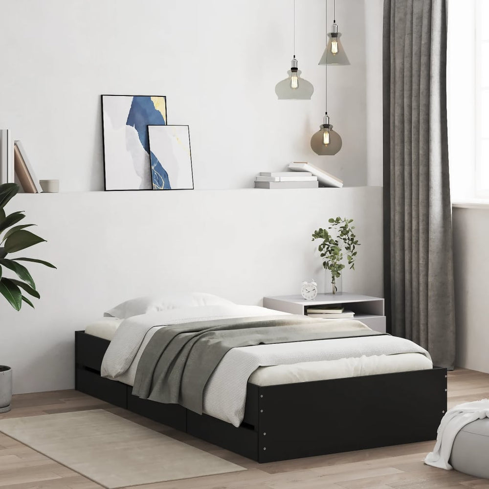vidaXL Bed Frame with Drawers Black 75x190 cm Engineered Wood