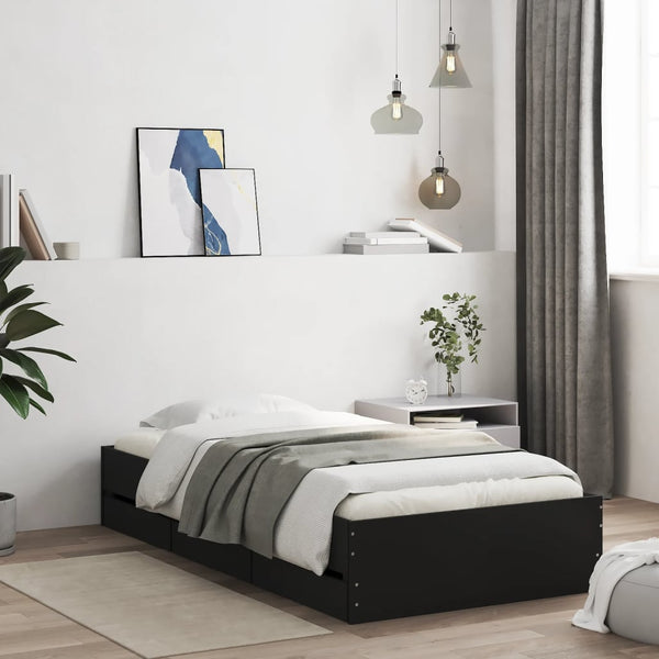 vidaXL Bed Frame with Drawers Black 75x190 cm Engineered Wood