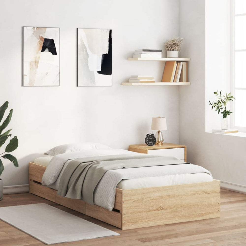 vidaXL Bed Frame with Drawers Sonoma Oak 75x190 cm Engineered Wood