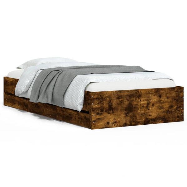 vidaXL Bed Frame with Drawers Smoked Oak 75x190 cm Engineered Wood