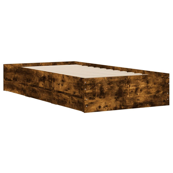 vidaXL Bed Frame with Drawers Smoked Oak 75x190 cm Engineered Wood