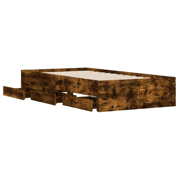 vidaXL Bed Frame with Drawers Smoked Oak 75x190 cm Engineered Wood