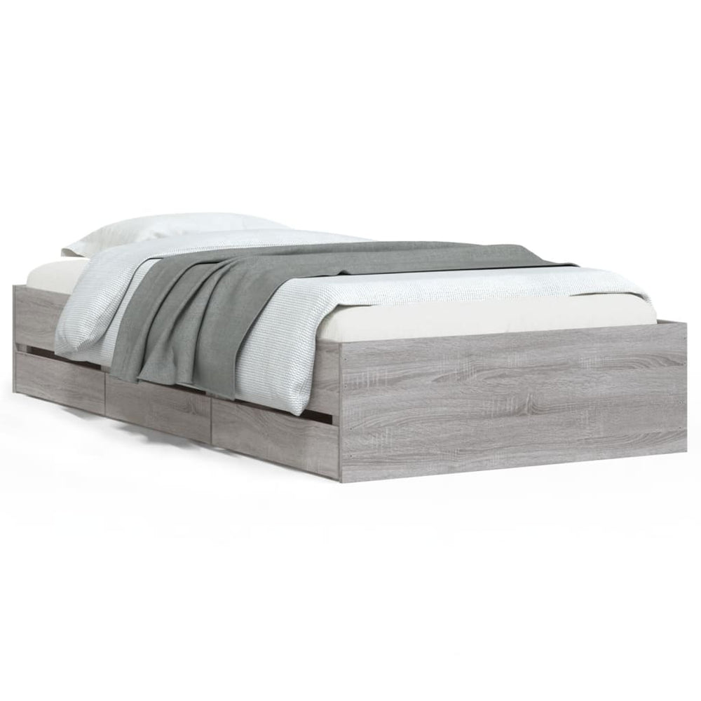vidaXL Bed Frame with Drawers Grey Sonoma 75x190 cm Engineered Wood