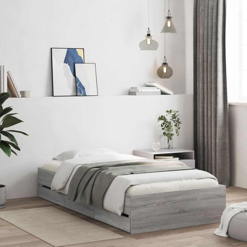 vidaXL Bed Frame with Drawers Grey Sonoma 75x190 cm Engineered Wood