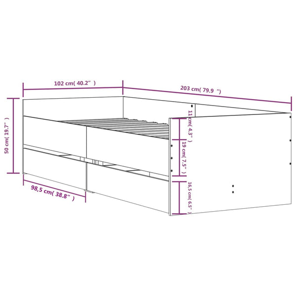 vidaXL Bed Frame with Drawers White 100x200 cm