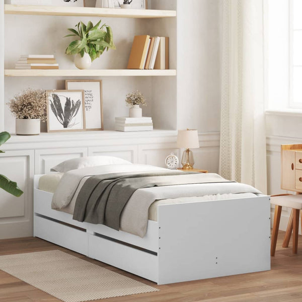 vidaXL Bed Frame with Drawers White 100x200 cm