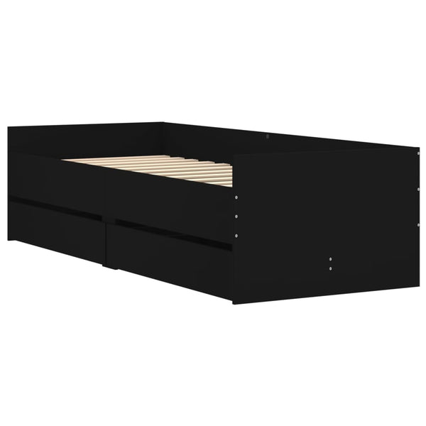 vidaXL Bed Frame with Drawers Black 100x200 cm