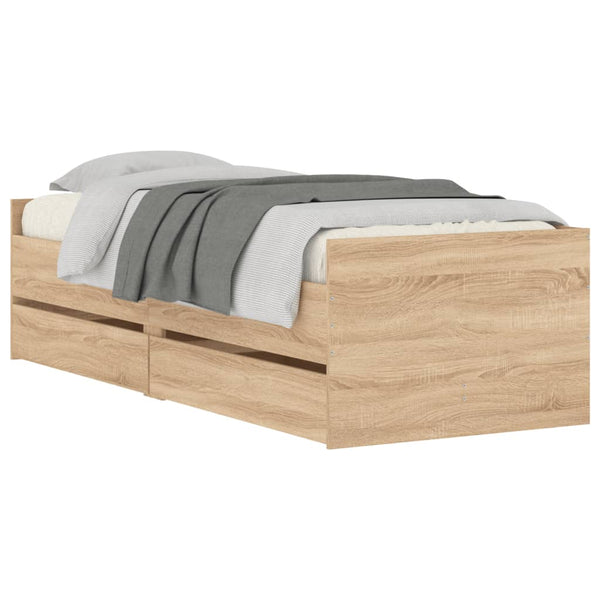 vidaXL Bed Frame with Drawers Sonoma Oak 100x200 cm