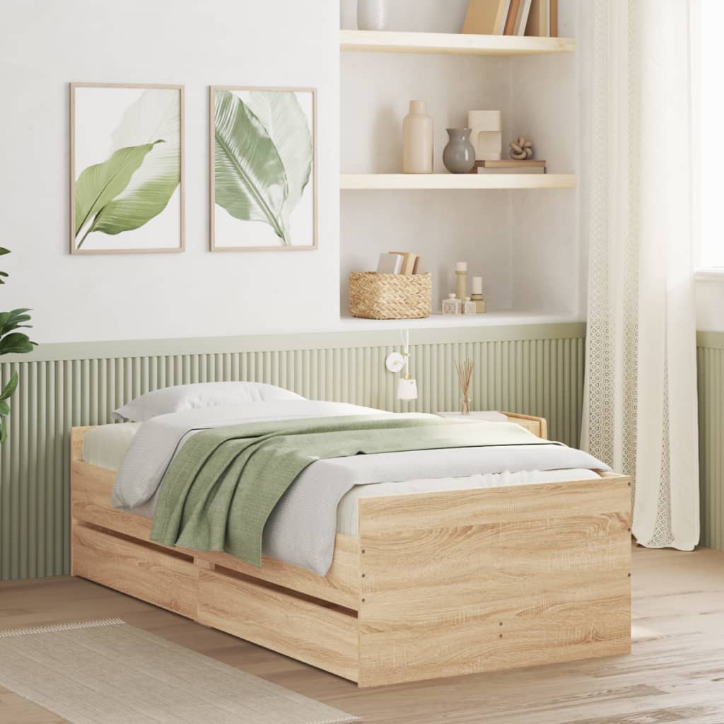 vidaXL Bed Frame with Drawers Sonoma Oak 100x200 cm