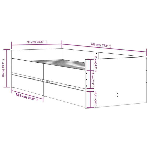 vidaXL Bed Frame with Drawers White 90x200 cm