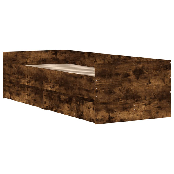 vidaXL Bed Frame with Drawers Smoked Oak 90x200 cm