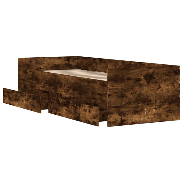 vidaXL Bed Frame with Drawers Smoked Oak 90x200 cm