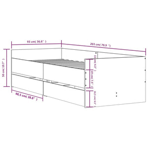 vidaXL Bed Frame with Drawers Smoked Oak 90x200 cm