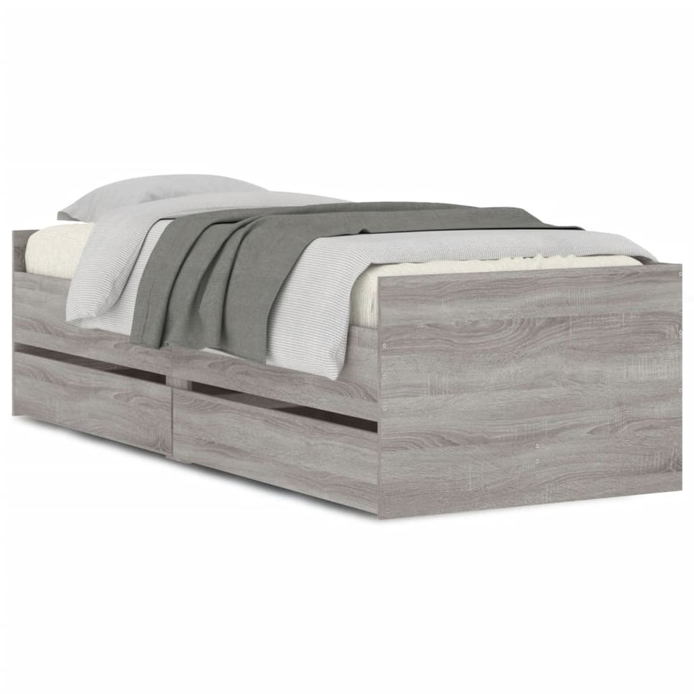 vidaXL Bed Frame with Drawers Grey Sonoma 90x200 cm