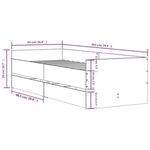 vidaXL Bed Frame with Drawers Grey Sonoma 90x200 cm
