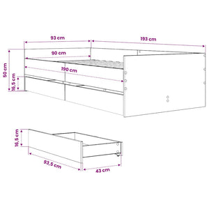 vidaXL Bed Frame with Drawers Black 90x190 cm