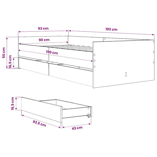 vidaXL Bed Frame with Drawers Black 90x190 cm