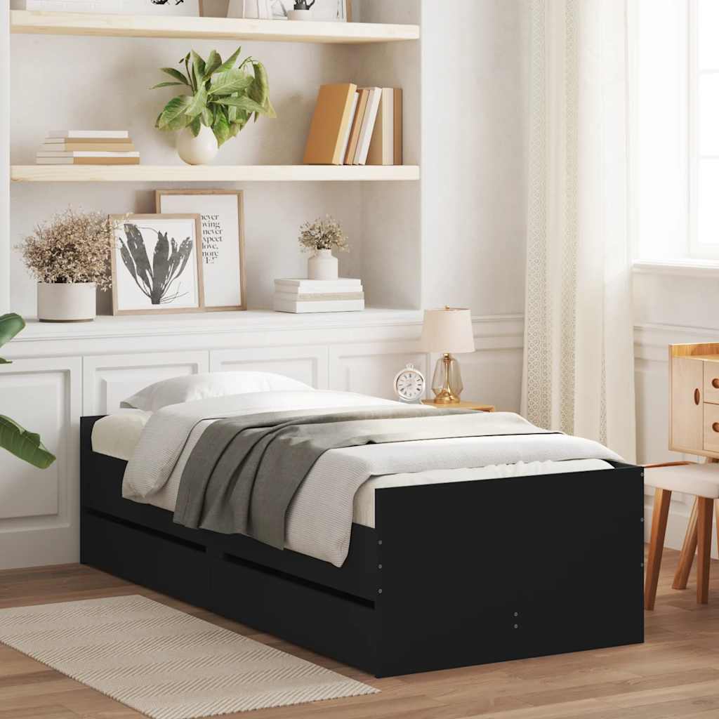 vidaXL Bed Frame with Drawers Black 90x190 cm