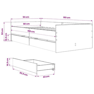 vidaXL Bed Frame with Drawers Concrete Gray 90x190 cm