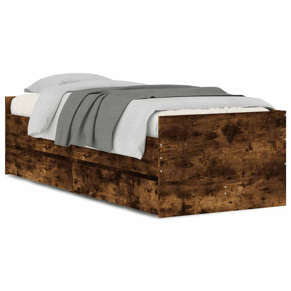 vidaXL Bed Frame with Drawers Smoked Oak 90x190 cm