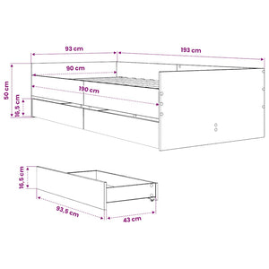 vidaXL Bed Frame with Drawers Smoked Oak 90x190 cm