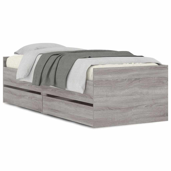 vidaXL Bed Frame with Drawers Grey Sonoma 90x190 cm
