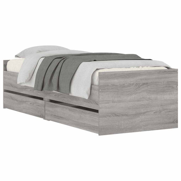 vidaXL Bed Frame with Drawers Grey Sonoma 90x190 cm