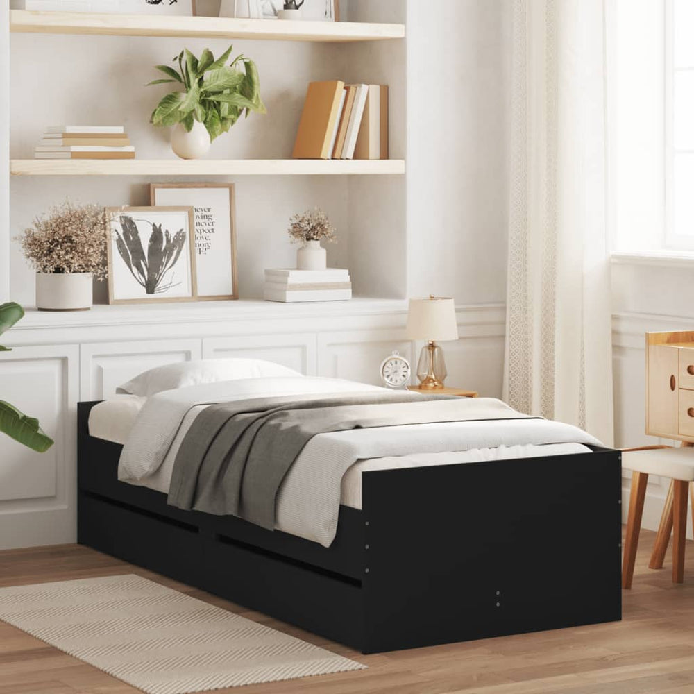 vidaXL Bed with Drawers Black 75x190 cm