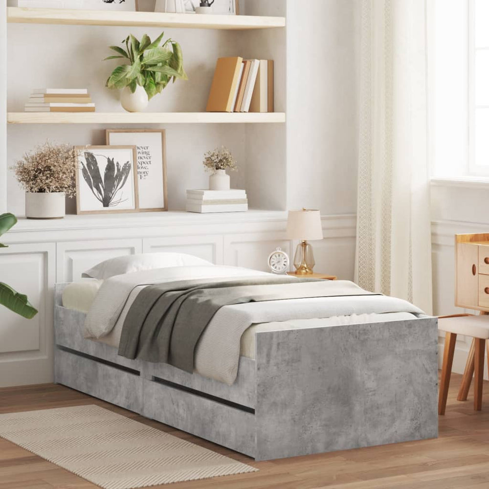 vidaXL Bed with Drawers Concrete Gray 75x190 cm