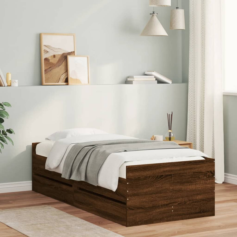 vidaXL Bed with Drawers Brown Oak-look 75x190 cm