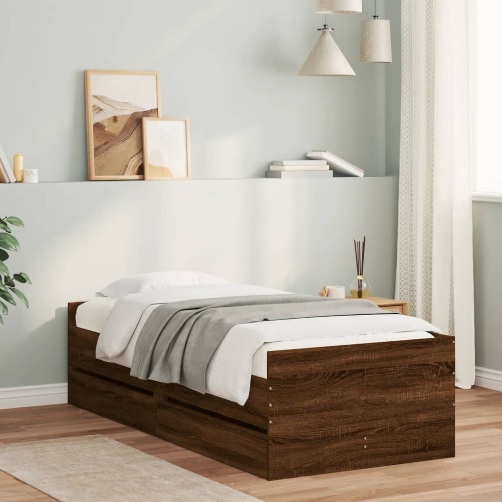 vidaXL Bed with Drawers Brown Oak-look 75x190 cm
