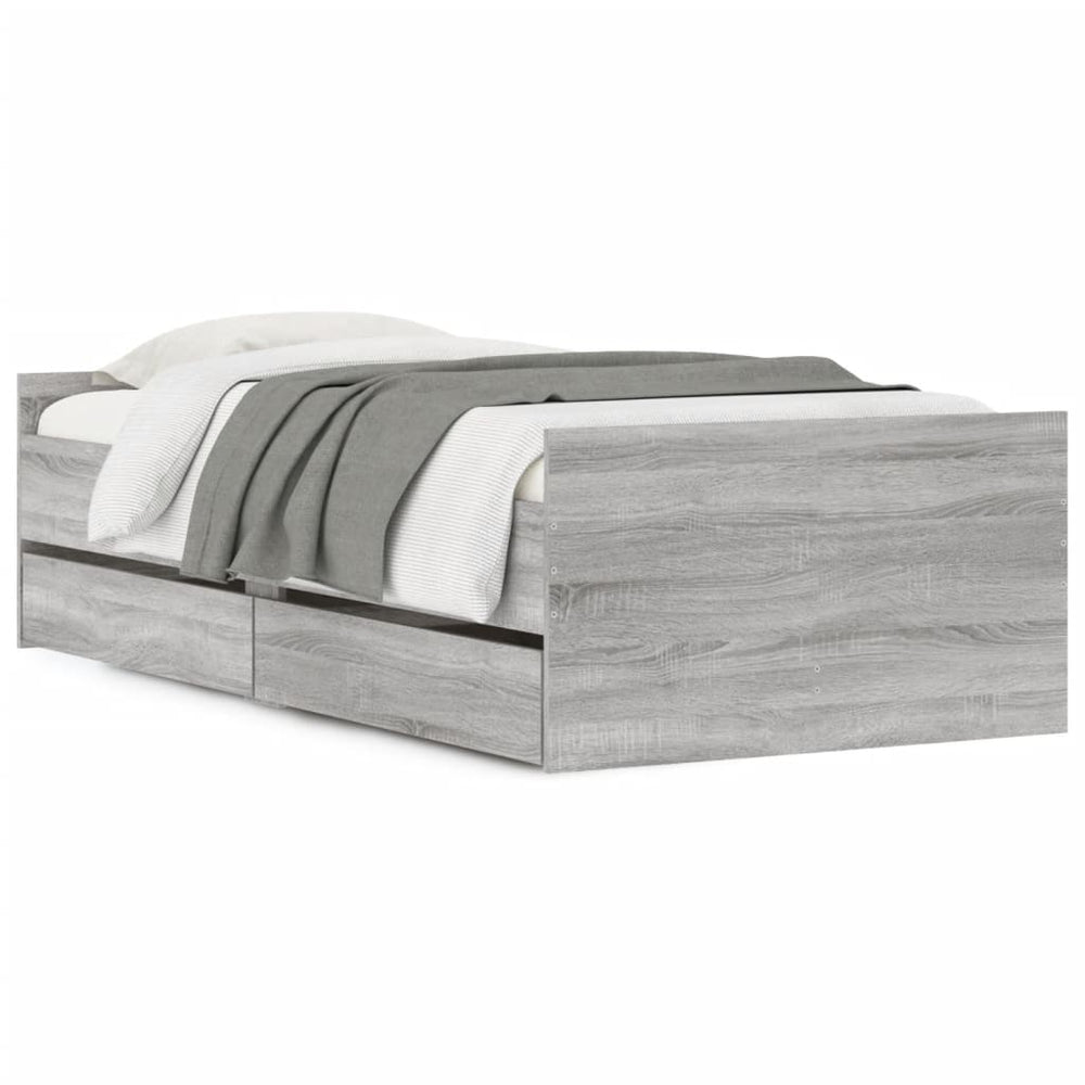 vidaXL Bed with Drawers Grey Sonoma 75x190 cm