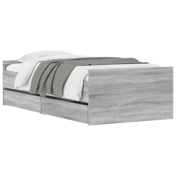 vidaXL Bed with Drawers Grey Sonoma 75x190 cm