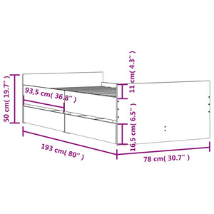 vidaXL Bed with Drawers Grey Sonoma 75x190 cm