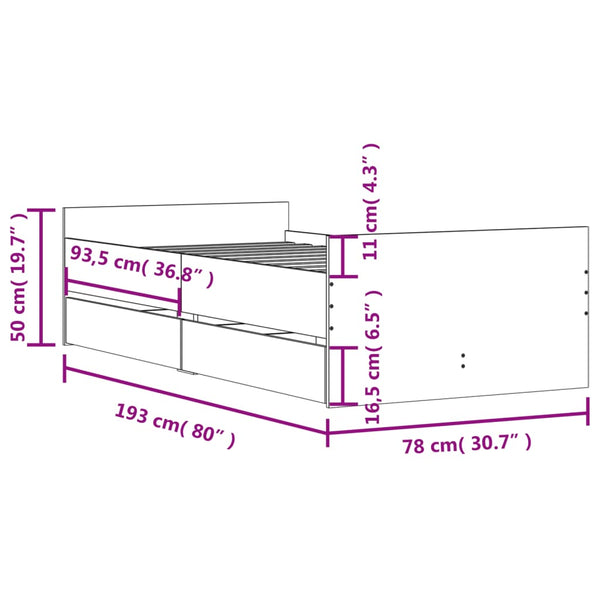 vidaXL Bed with Drawers Grey Sonoma 75x190 cm