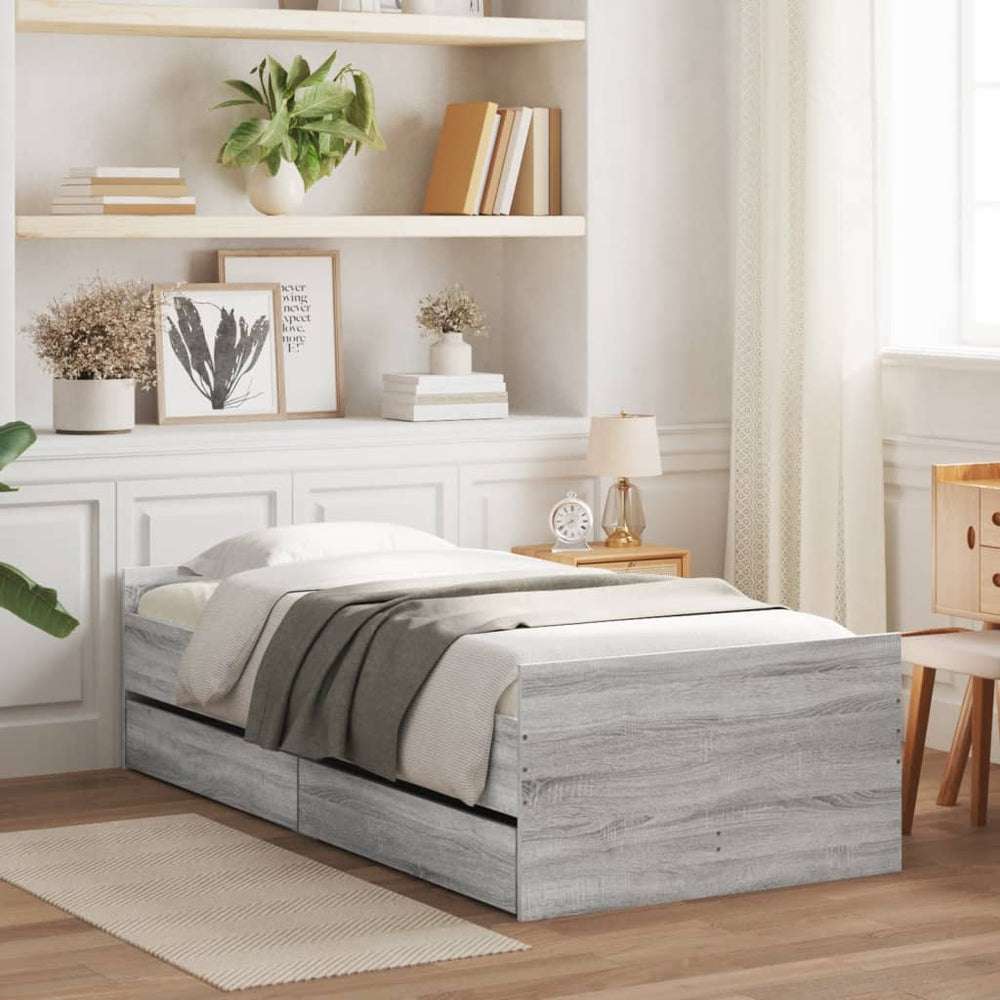 vidaXL Bed with Drawers Grey Sonoma 75x190 cm