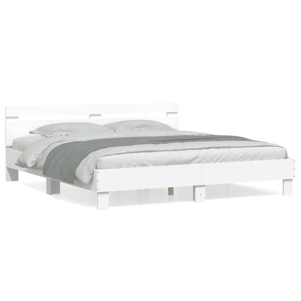 vidaXL Bed Frame with Headboard White 200x200 cm Engineered Wood